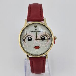 Sailor Jane Women's Watch 34MM Women Face Dial Gold Case Red Leather Bands